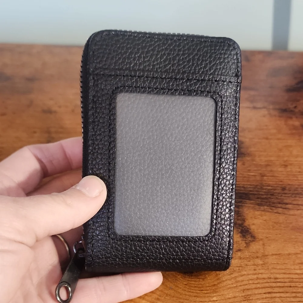 Black PU Leather Slim vertical Wallet With Zipper portable Casual For Any Cards